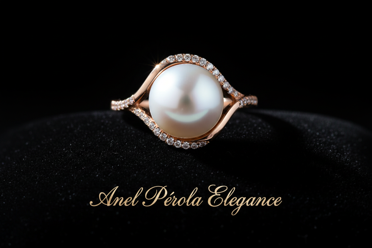 faca um Anel Pérola Elegance em fundo preto