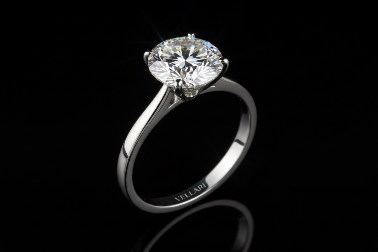 faca um Anel Vellari Solitário em fundo preto