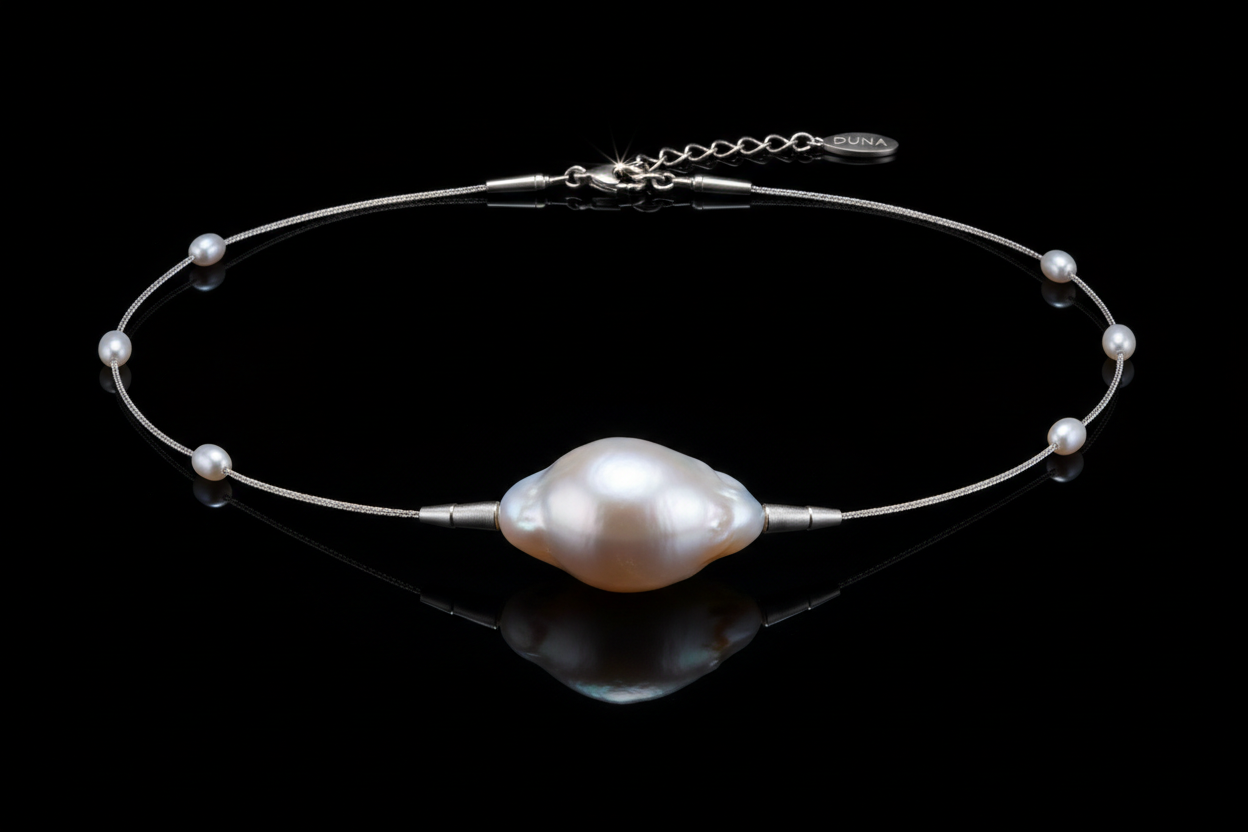 faca um Colar Duna Pérola Única em fundo preto
