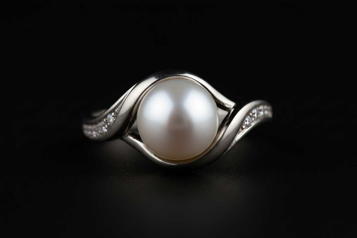 faca um Anel Pérola Clássica em fundo preto