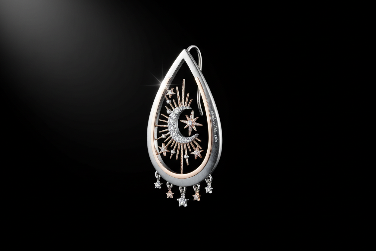 faca um Brinco Celeste Gota em um fundo preto