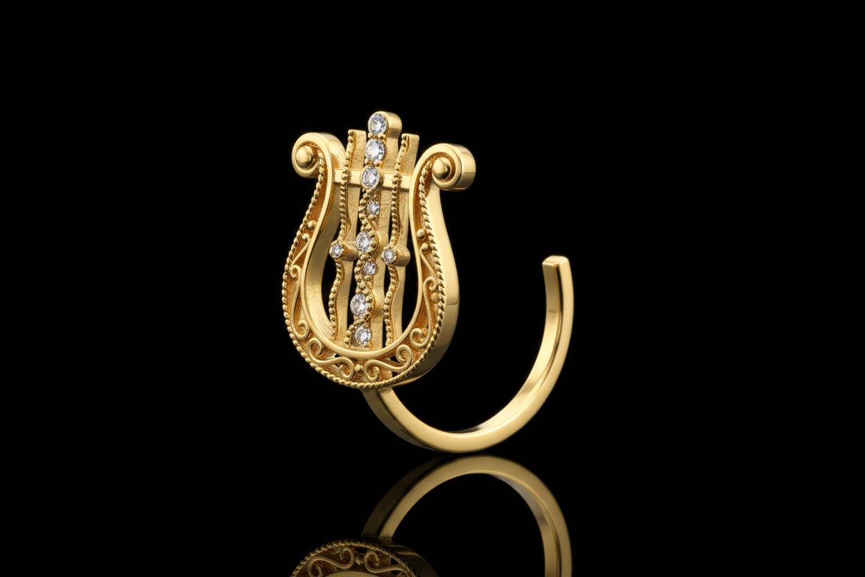 faca um Brinco Lira Ear Cuff em fundo preto