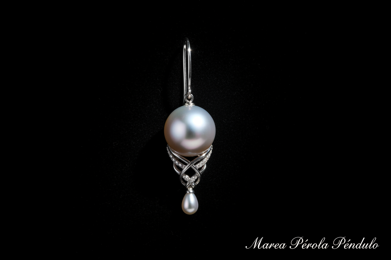 faca um Brinco Marea Pérola Pêndulo em fundo preto
