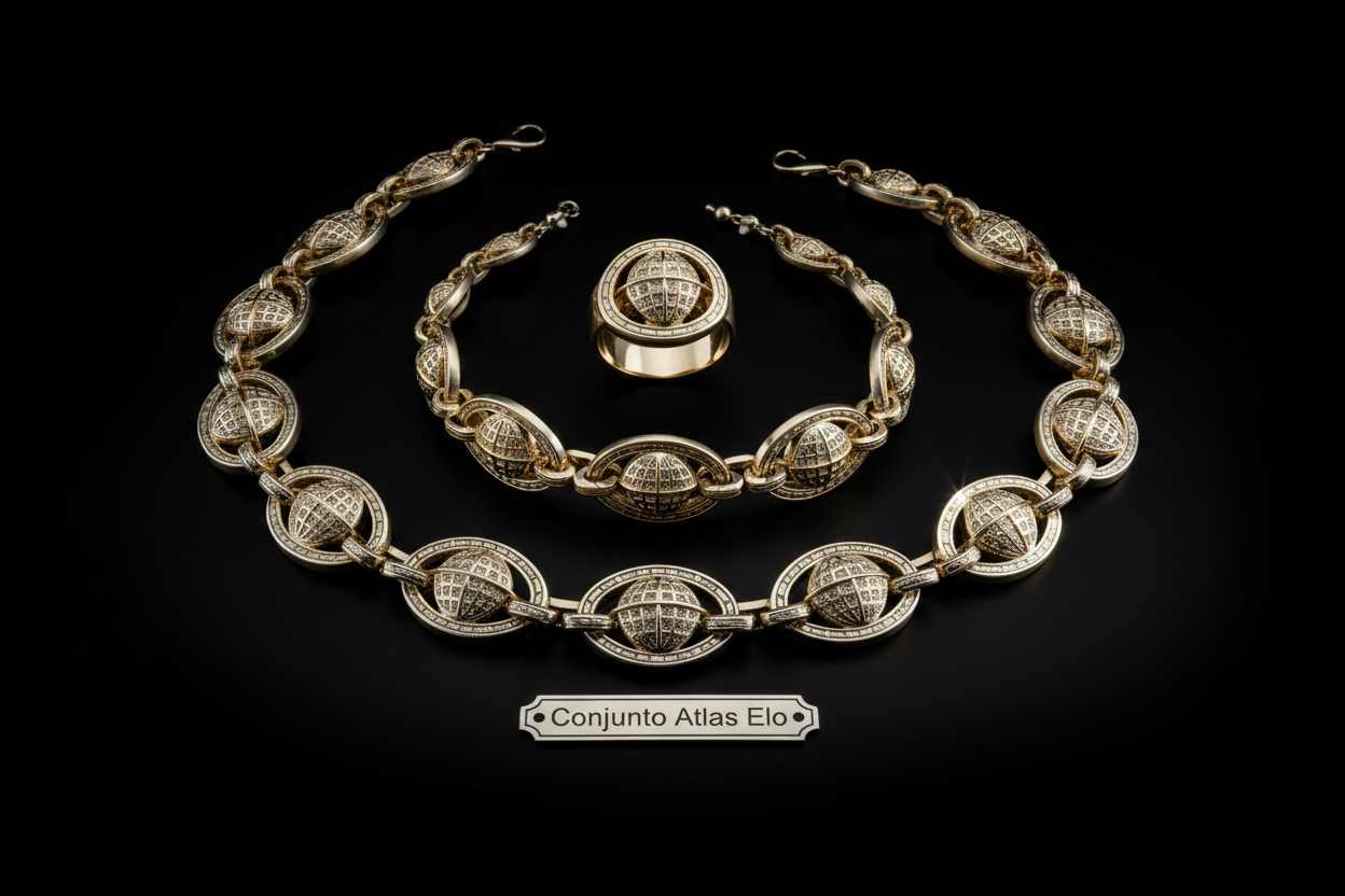 faca um conjunto de joias Conjunto Atlas Elo em fundo preto