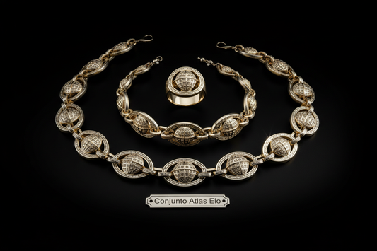 faca um conjunto de joias Conjunto Atlas Elo em fundo preto