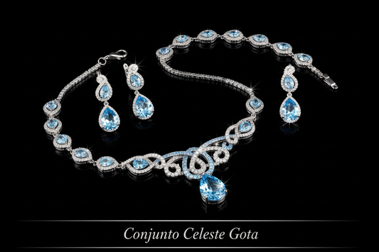 faca um conjunto de joias Conjunto Celeste Gota em fundo preto