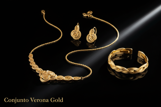 faca um conjunto de joias Conjunto Verona Gold em fundo preto